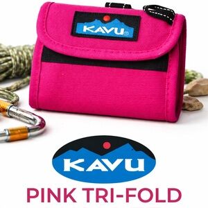 KAVU Pink Canvas Tri-Fold Outdoor Travel Velcro Wallet 5” X 4” Folded
